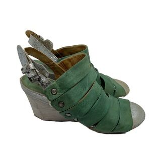 A.S.98 Emerald and Metallic‎ Wedge Sandals